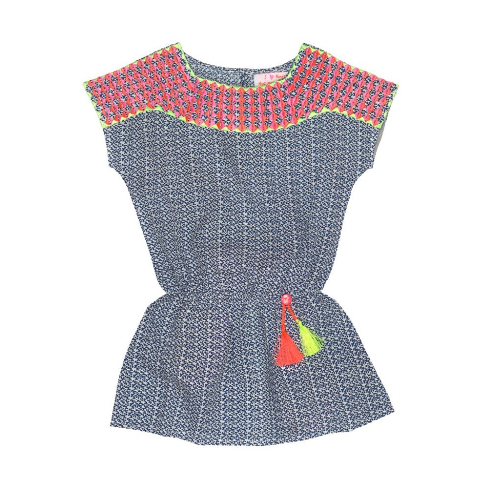 Mim-Pi Girls Blue and Neon Dress